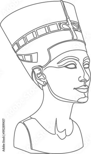 Elegant line drawing of an ancient egyptian queen with nemes headdress