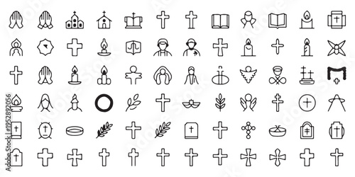 Large Collection of Christian Religious Line Icons for Church and Spiritual Design