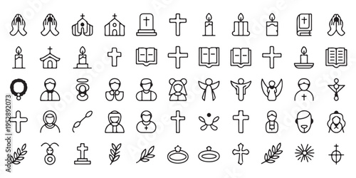 Extensive Christian Iconography Set with Religious Symbols and Church Elements