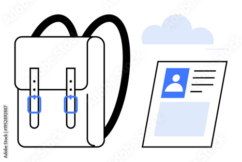 Student essentials concept. Backpack and ID card school items, with focus on identity, education resources, and personal data. Student essentials for schools, learning apps, and organization. Key