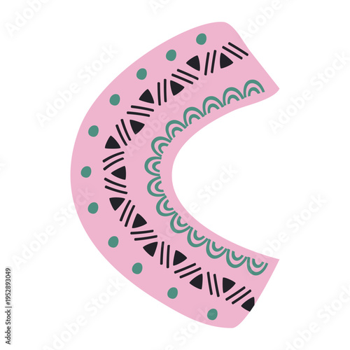 Scandinavian style alphabet C with floral motifs as decoration, zoo and nature nuances, and hand-drawn colored letters, png transparent background