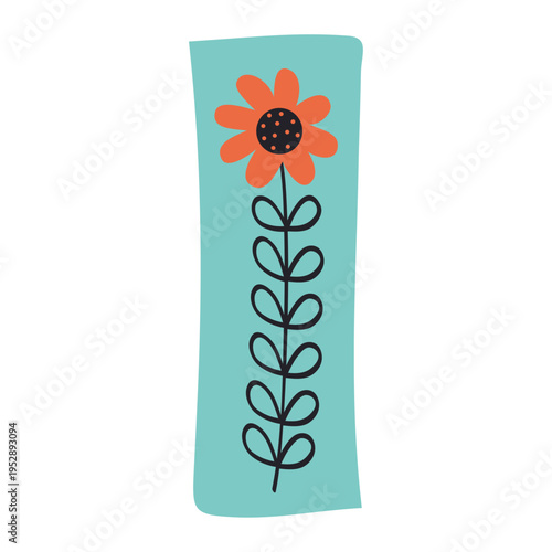 Scandinavian style alphabet i with floral motifs as decoration, zoo and nature nuances, and hand-drawn colored letters, png transparent background