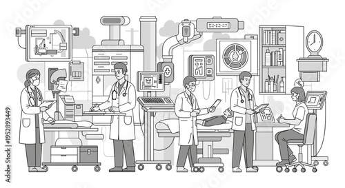 A minimalist illustration of a scientist conducting research. Ideal for educational materials, science websites, or representing innovation and discov