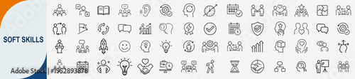 soft skills and personal development outline icons, business management vector set