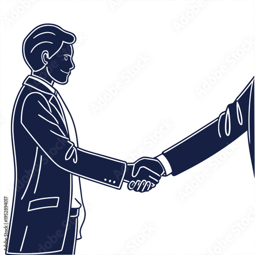 A man in a business suit shakes hands with someone