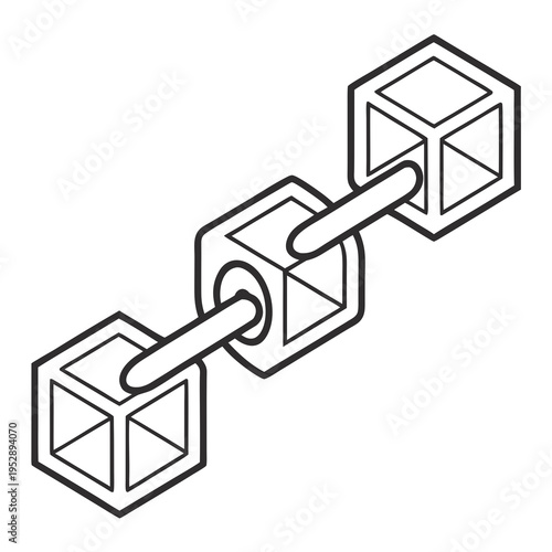 A black and white image of a chain made of blocks