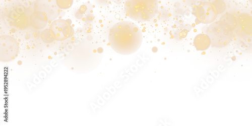 Soft golden dust glows with sparkling highlights and radiant flare. Twinkling particles shimmer across the blur and bokeh, creating a festive Christmas and New Year sparkling overlay.