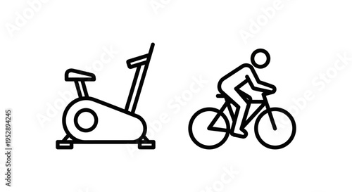 Exercise icons: stationary bike and person cycling on bicycle - fitness and sports concept