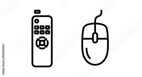 Remote control and computer mouse icons, representing input devices and control for electronics and technology, clean vector graphics