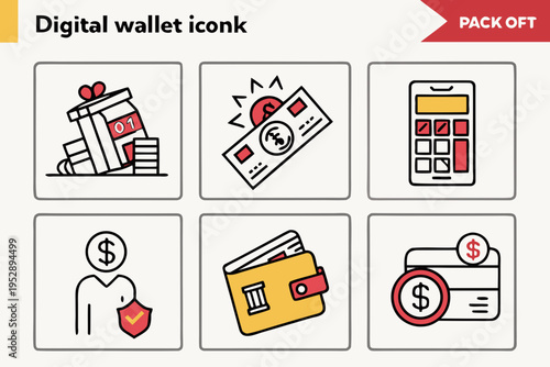 Digital wallet icons for online payment and finance