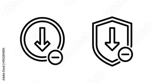 Detractor score and badge icons: negative feedback symbols representing low ratings, criticism, and poor performance. simple line art