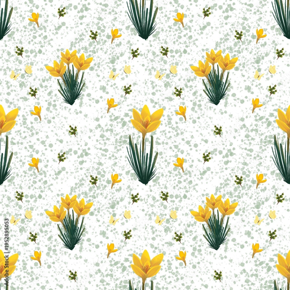 Obraz premium Spring seamless pattern with yellow snowdrops
