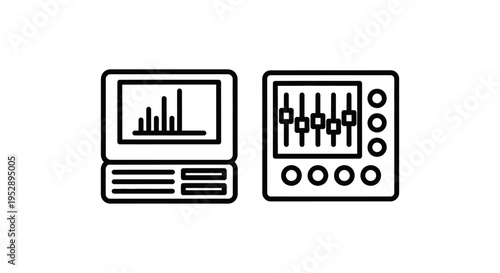 Dashboard with graph and audio mixer control panel icon
