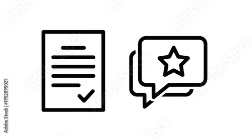 Document with check mark and star in speech bubble icon