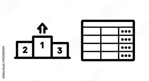 Podium with number 1 and points table data icon