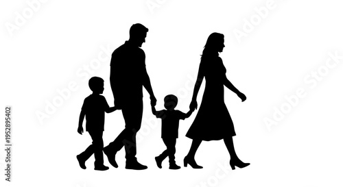 Silhouette of a family of four walking together in a line