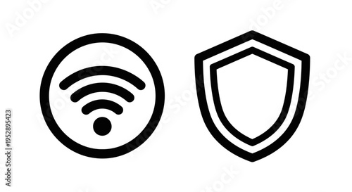 Wifi signal icon and shield icon for wireless internet connection and security protection concept