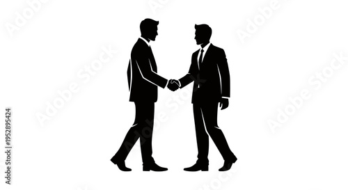 Two businessmen in suits shaking hands in a professional greeting