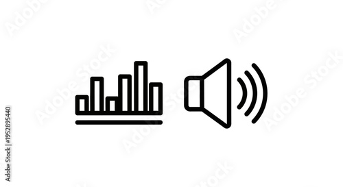 Sound waveform bar graph and speaker icon for audio signal and sound output