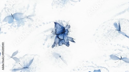 Blue watercolor butterflies seamless pattern, elegant floral nature background