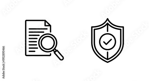 Kyc compliance document with magnifying glass and regulatory compliance shield with check mark for verification and approval