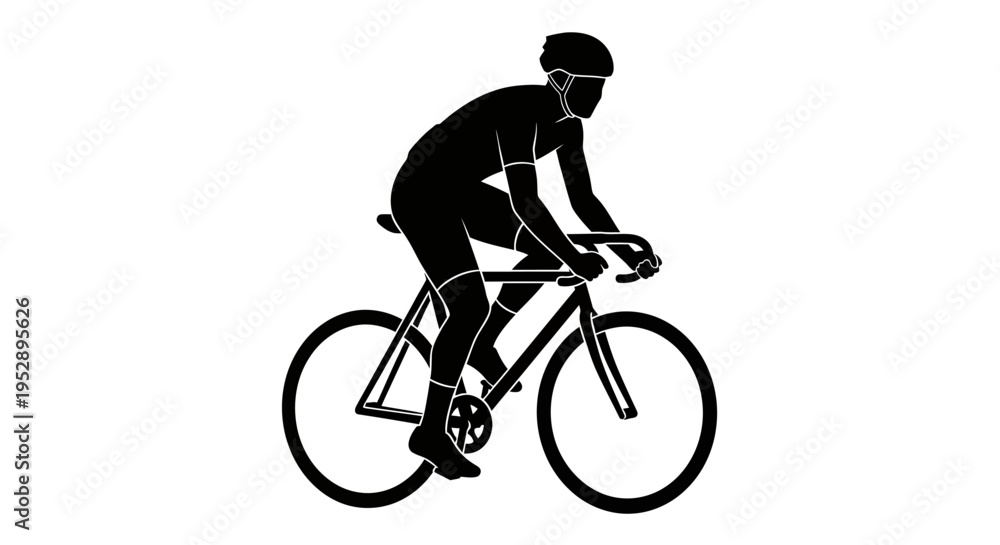 Obraz premium Cyclist riding a bicycle with a helmet on a plain background