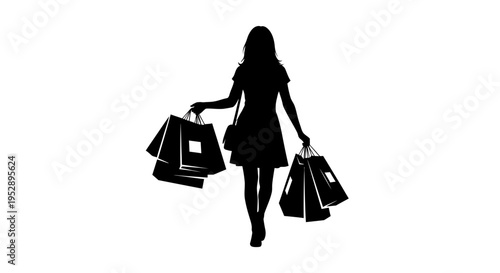 Woman walking away with multiple shopping bags in both hands