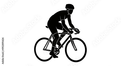 Cyclist riding a bicycle with a helmet on a plain background