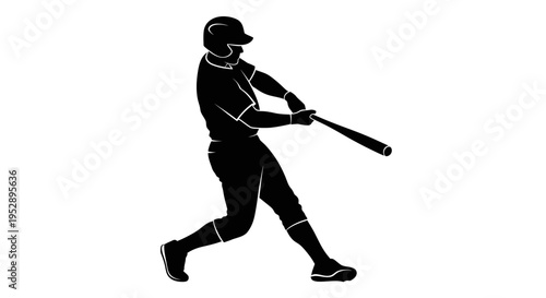 Baseball player swinging a bat in a dynamic stance and motion