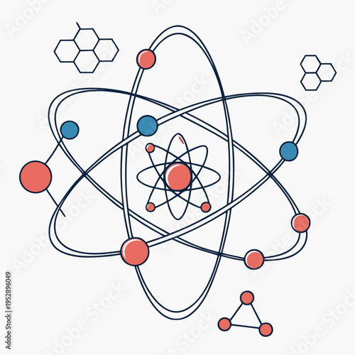 An atom model with electrons and protons