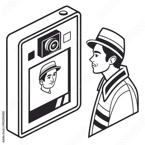 A man looking at a photo booth