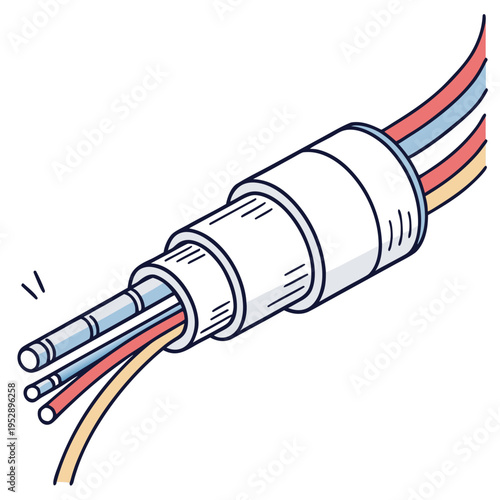 A white cable connector with red blue and orange wires