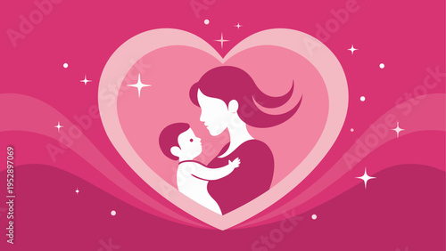 Vector illustration of mother and baby in heart