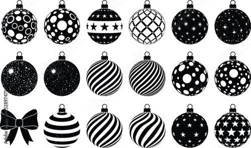 Christmas Holiday Icon Set Featuring Santa Claus Reindeer Snowman Gift Box Christmas Tree and Winter Elements in Black Silhouette Vector Illustration Design