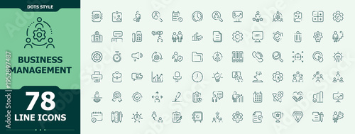 Business Management simple icon set. Thin web icons. Leader icon set. Contains related to management, person, startup, communication, partner and more.