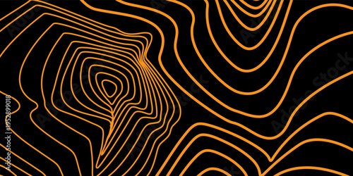 Golden outline topographic contour map isolated on black background. abstract tech background