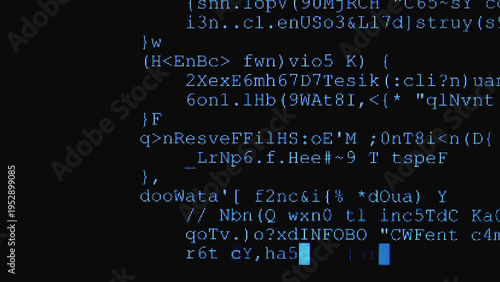 Quadro su tela Hacker code on computer screen, suggesting programming, software development, cybersecurity and hacking; close-up pixelated terminal text and script evoke data, networks and digital technology