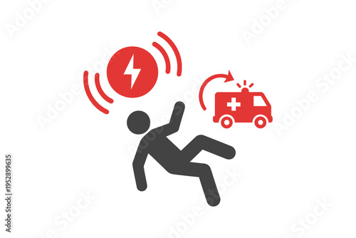 Electric shock injury emergency ambulance icon - Electrical accident and emergency response illustration
