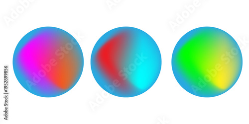 Set color circle gradient noise gradation. Abstract colorful watercolor blur mesh on isolated transparent background. Circle shape png.