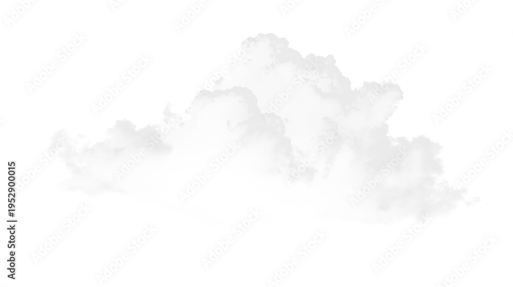 Obraz premium White cloud floating on a transparent background in bright daylight with no other objects around