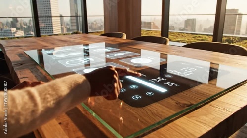 Touch powered interactive table interface in bright conference room