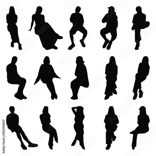 Vector collection set of sitting people silhouettes.	

