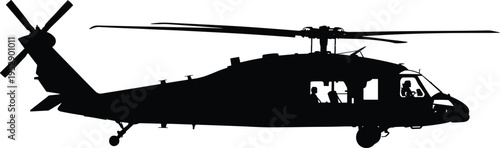 Silhouette of military helicopter isolated on white background, representing aviation, air transport, rescue operations, defense forces, tactical mission, and modern airborne technology concept