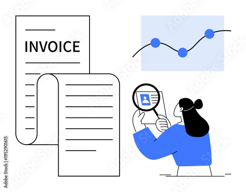 Invoice analysis. Invoice processing alongside data visualization and identity verification. Invoice accuracy check for finance, business reports, analytics, accounting, auditing
