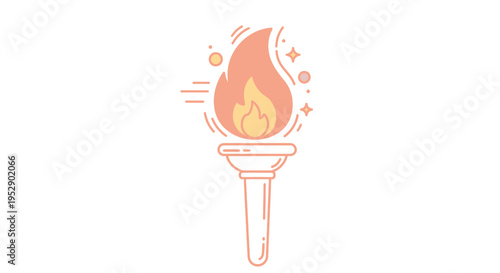 Vector illustration of a flaming torch and burning candle icon symbol design featuring a hot gold fire element for Olympic games art