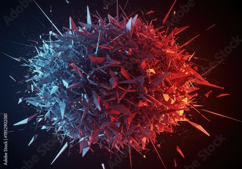 A chaotic digital composition of fragmented shapes and lines creating a visual representation of confusion and extreme disorder, conceptual, texture, disorder