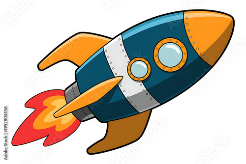 Cartoon rocket ship blasting off