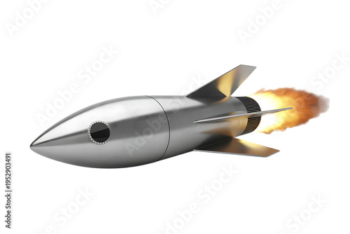 Silver rocket ship blasting off