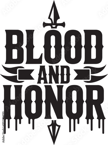 Gothic style text design with dripping effect, skull and sword emblem