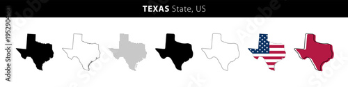 Contour Map or silhouette icon set of Texas state